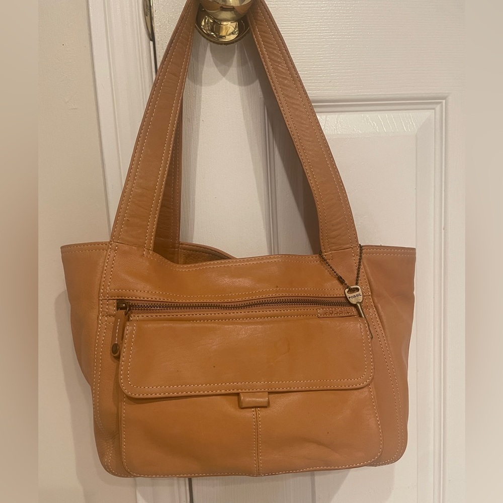 Tan Fossil Real Leather Shoulder Bag